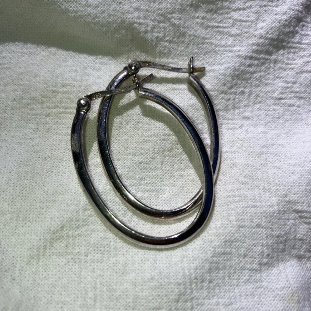 Oblong Hoop Earrings sterling  Silver 925 - Picture 3 of 5